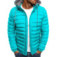 Doudoune parkas homme turquoise avec capuche grise, veste doudoune légère et chaude