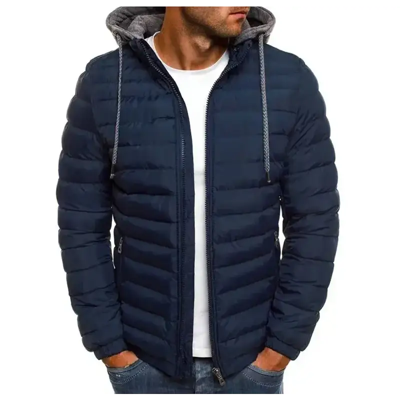 Doudoune parkas homme navy bleue avec capuche grise, veste doudoune élégante