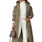 Longue parka femme olive avec capuche réglable, idéale pour usage quotidien