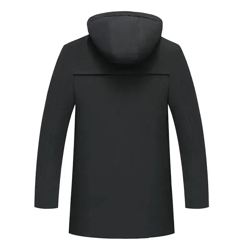 Veste longue parka homme noire à capuche et manches longues, style casual et chaud