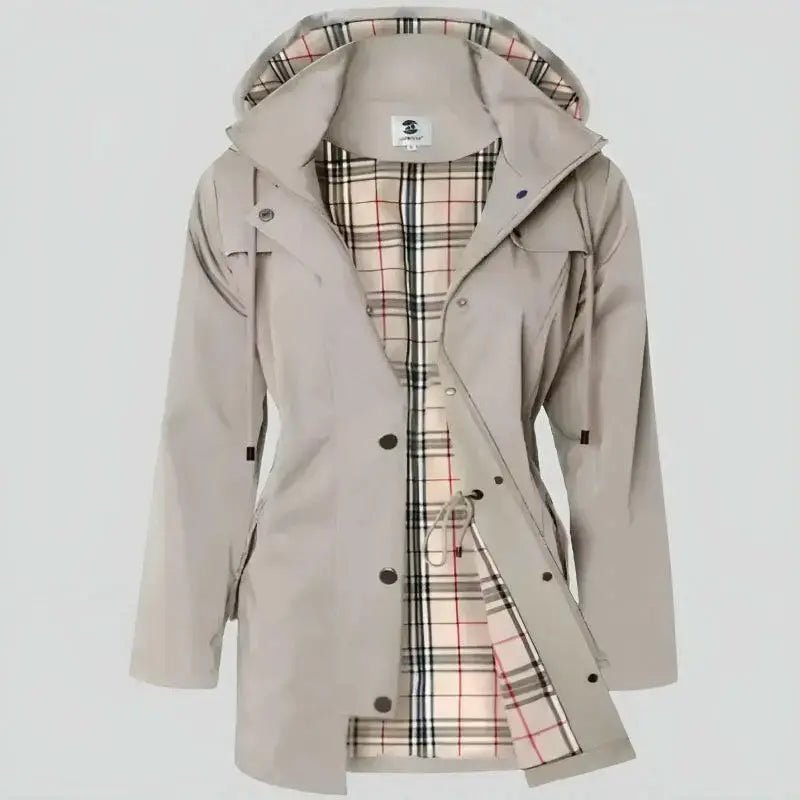 Parka Femme Doublure Tartan à Capuche La Highlands vue de face avec capuche et motif tartan