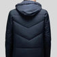 Parka bleu marine homme avec capuche, quilting en chevrons, protection efficace et doublure intérieure