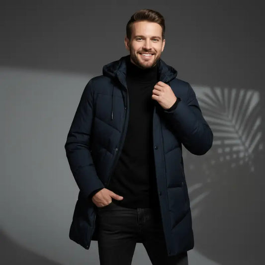Parka bleu marine homme avec protection efficace, doublure intérieure et capuche
