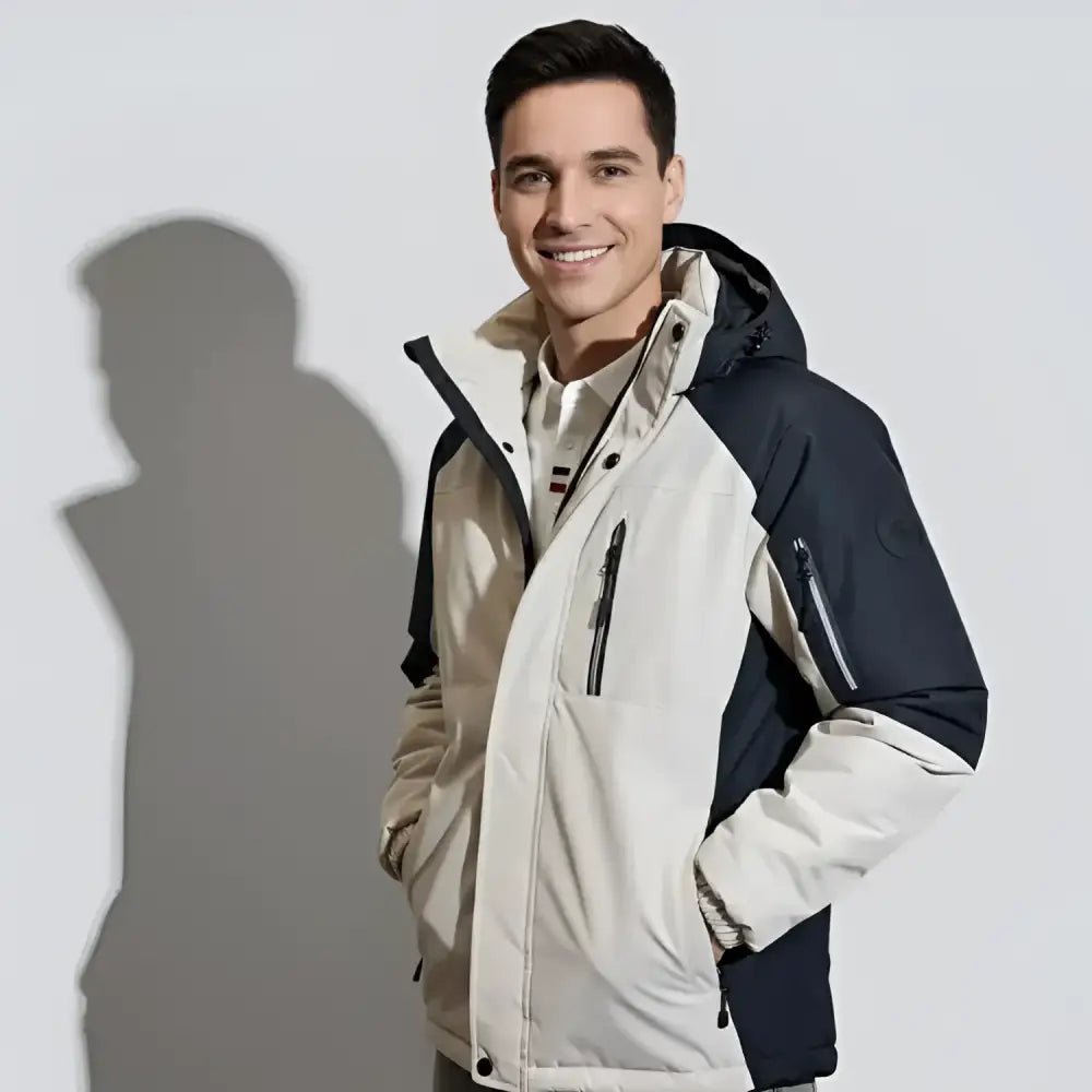 Parka homme bicolore à capuche, modèle Le Marais, style moderne et confortable.