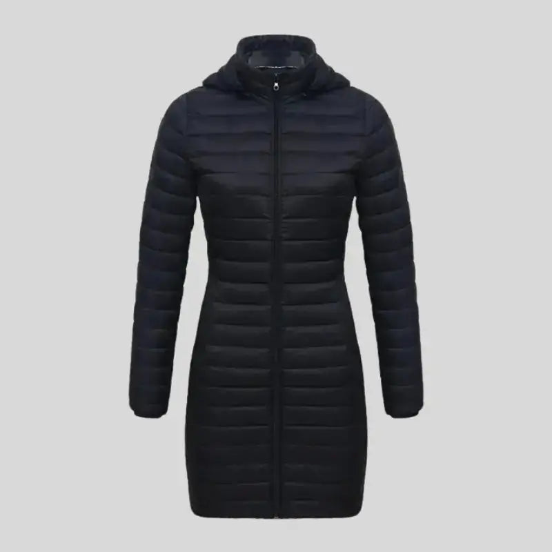 Veste longue noire à capuche pour femme parka chaude femme en tissu extérieur déperlant
