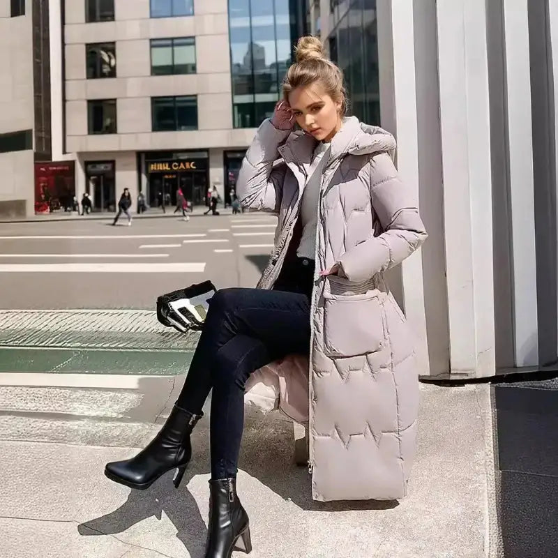 Parka chaude femme hiver avec doublure épaisse, coupe féminine, pluie légère