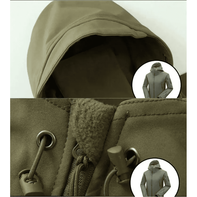 Détails de la capuche d'une parka homme noire décontractée, mettant en avant la finition et les matériaux.