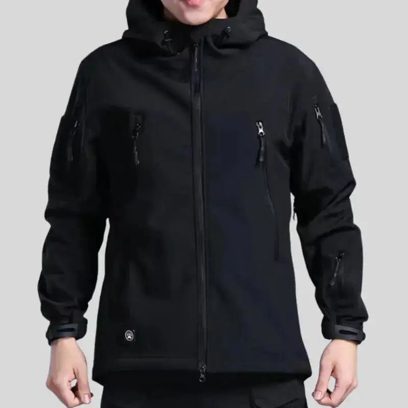 Veste softshell noire pour homme avec poches zippées, parka chaude homme, tissu extérieur durable