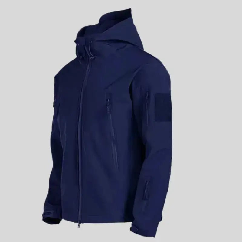 Parka chaude homme bleue avec capuche, résistante et fonctionnelle pour l'hiver.