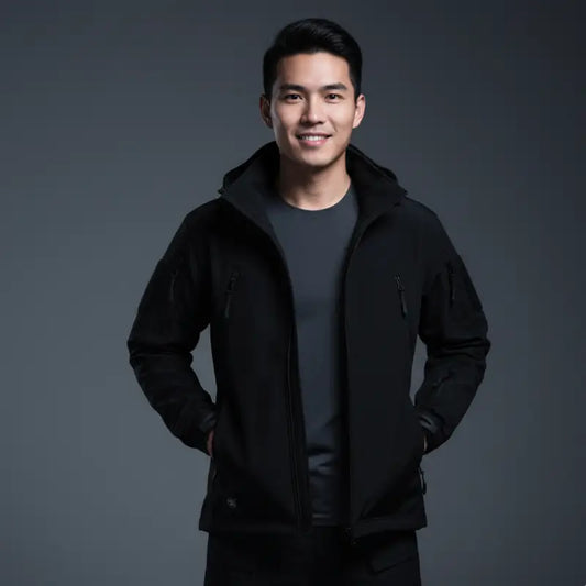 Homme porte un parka chaude homme avec doublure matelassée et tissu extérieur durable