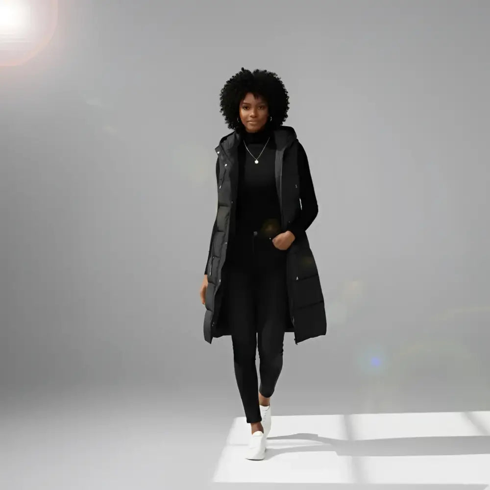 Parka chaude femme imperméable avec longue veste noire à capuche pour isolation thermique