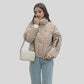 Parka chaudes femmes en carreaux noirs, puffer jacket brown and white checkerboard print