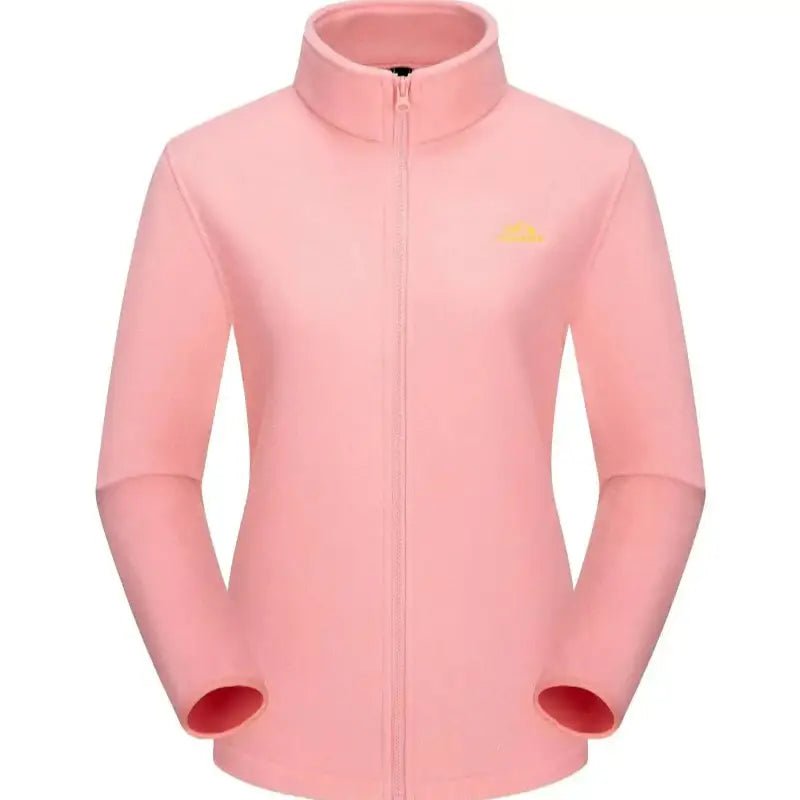 Parka femme colorée en rose avec col montant et fermeture éclair pour un look décontracté.