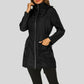 Veste imperméable noire pour femme avec capuche, idéale pour activités hivernales
