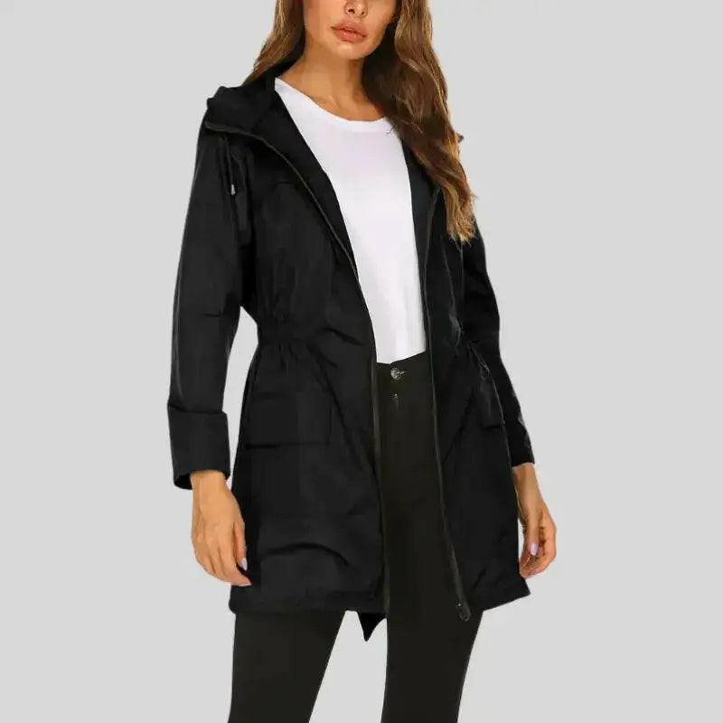 Parka femme chaude et imperméable avec capuche et taille à cordon pour activités hivernales