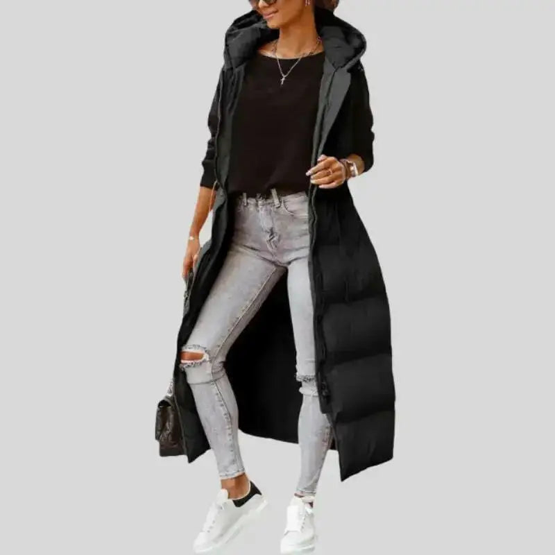 Parka femme chaude imperméable avec capuche noire pour trajets quotidiens
