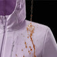 Parka femme imperméable violette repelant un liquide brun, idéale pour femme imperméable
