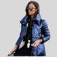 Veste matelassée longue pour femme en bleu marine avec poches pratiques