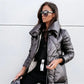 Parka femme longue bleu marine avec poches pratiques, veste en duvet gris foncé
