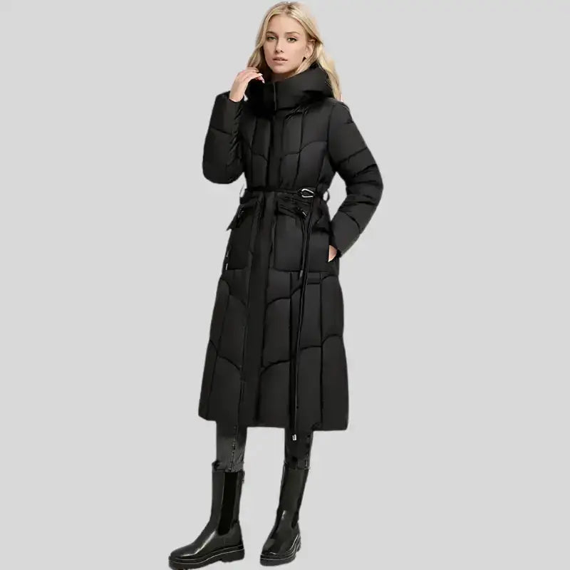 Parka femme noir avec doublure légère, protection optimale, longue puffer avec capuche