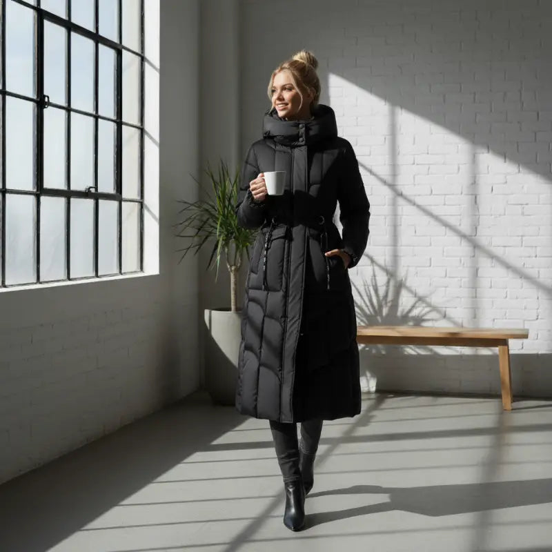 Parka femme noir avec protection optimale, doublure légère, haute col et capuche