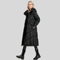 Parka femme noir avec doublure légère, protection optimale et capuche longue et rembourrée