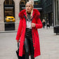 Parka femmes hiver longue en tissu extérieur déperlant avec doublure épaisse et capuche en fourrure rouge