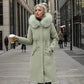 Parka femmes hiver en tissu extérieur déperlant, long sage vert, doublure épaisse, capuche en fourrure légère