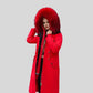 Parka femmes hiver longue en tissu extérieur déperlant avec doublure épaisse et capuche en fourrure rouge