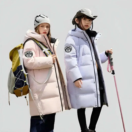 Deux manteaux enfant longs pour sorties scolaires, parka fille 10 ans en rose et bleu