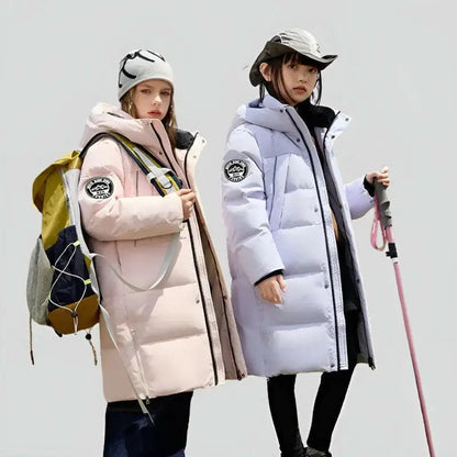Deux manteaux enfant longs pour sorties scolaires, parka fille 10 ans en rose et bleu