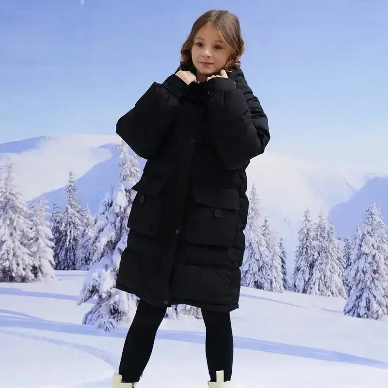 Parka fille 12 ans avec manteau enfant noir à quatre poches pour activités extérieures