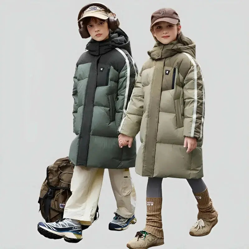 Deux manteaux ado pour fille en parka fille, longs, avec rayures blanches, style tendance