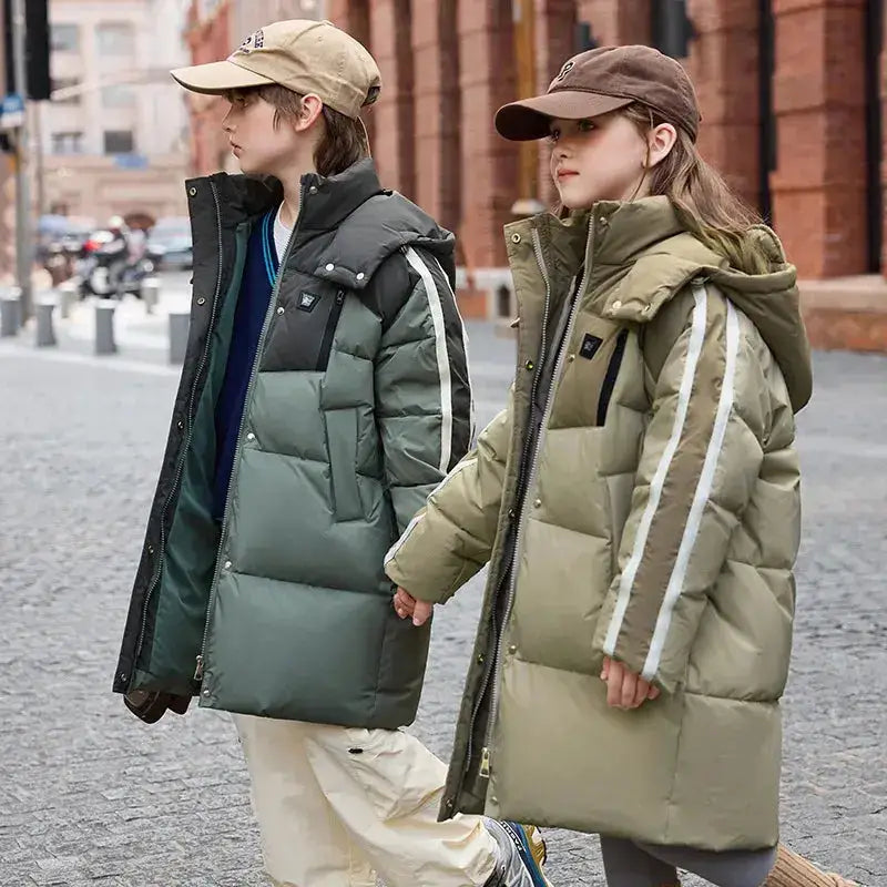 Parka fille 14 ans avec capuche, rayures contrastantes, parfait pour manteau ado tendance