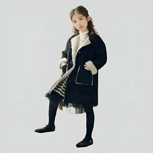 Parka fille hiver enfant chaud avec manteau faux-shearling, capuche fourrure, style aventure