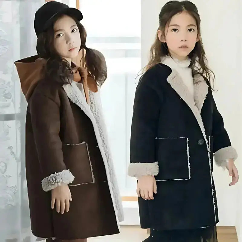 Deux jeunes filles portant un parka fille chaud pour l’hiver enfant, style et confort