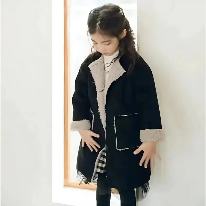 Parka fille hiver enfant chaud avec fausse fourrure et grandes poches frontales