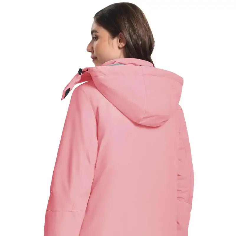 Parka femme capuche réglable rose vue arrière, idéale pour les journées fraîches.