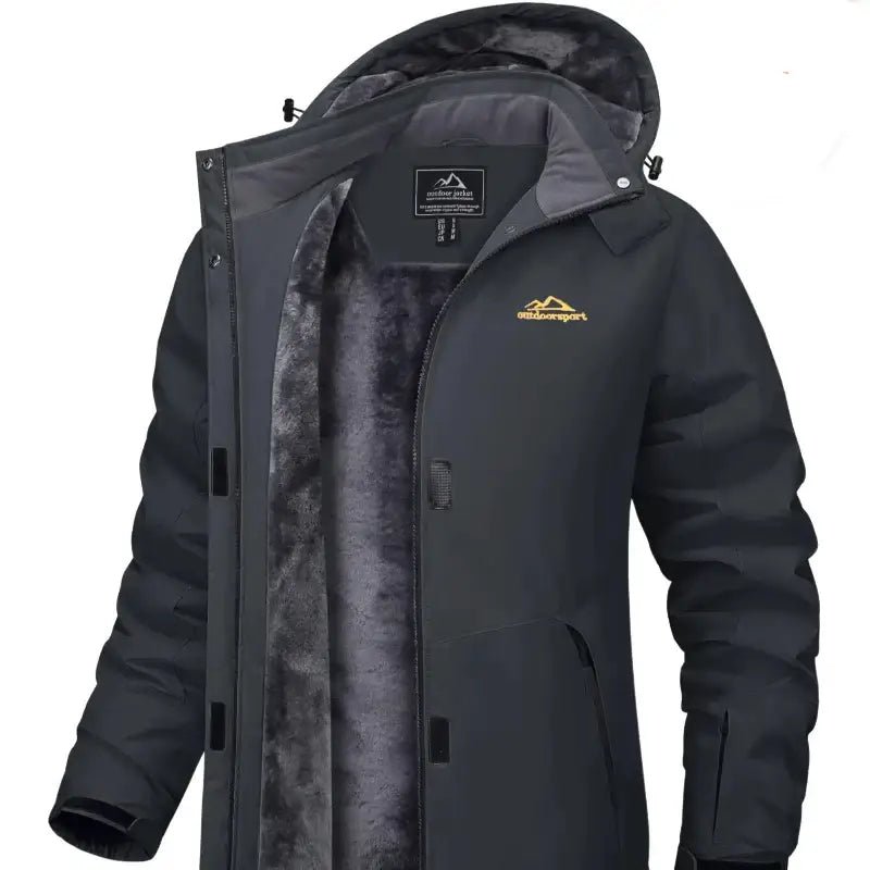 Parka femme à capuche réglable en polyester, couleur noire, parfaite pour les journées fraîches.