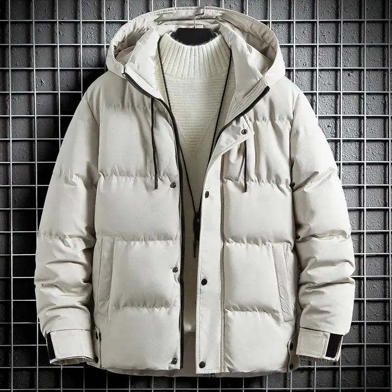 Parka hiver homme avec doublure matelassée, tissu extérieur déperlant et hoodie off-white