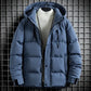 Parka hiver homme avec doublure matelassée, tissu extérieur déperlant, veste à capuche bleue