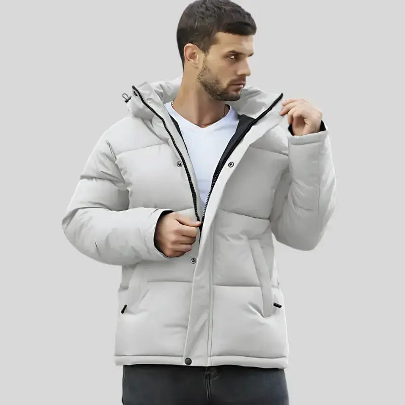 Parka hiver homme avec doublure matelassée et tissu extérieur déperlant en gris clair