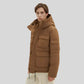 Parka homme en duvet marron avec poches, doublure intérieure et capuche réglable