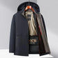 Parka homme bleu marine avec doublure intérieure dorée et fausse fourrure