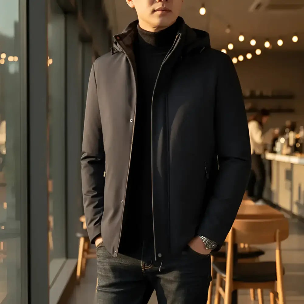 Parka homme bleu marine avec doublure intérieure, noir, veste à capuche puffer