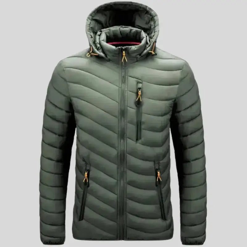 Parka homme matelassée multicolore avec capuche, en polyester, couleur vert militaire.