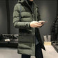 Parka homme chaude en tissu extérieur déperlant, longue, olive, coupe pratique