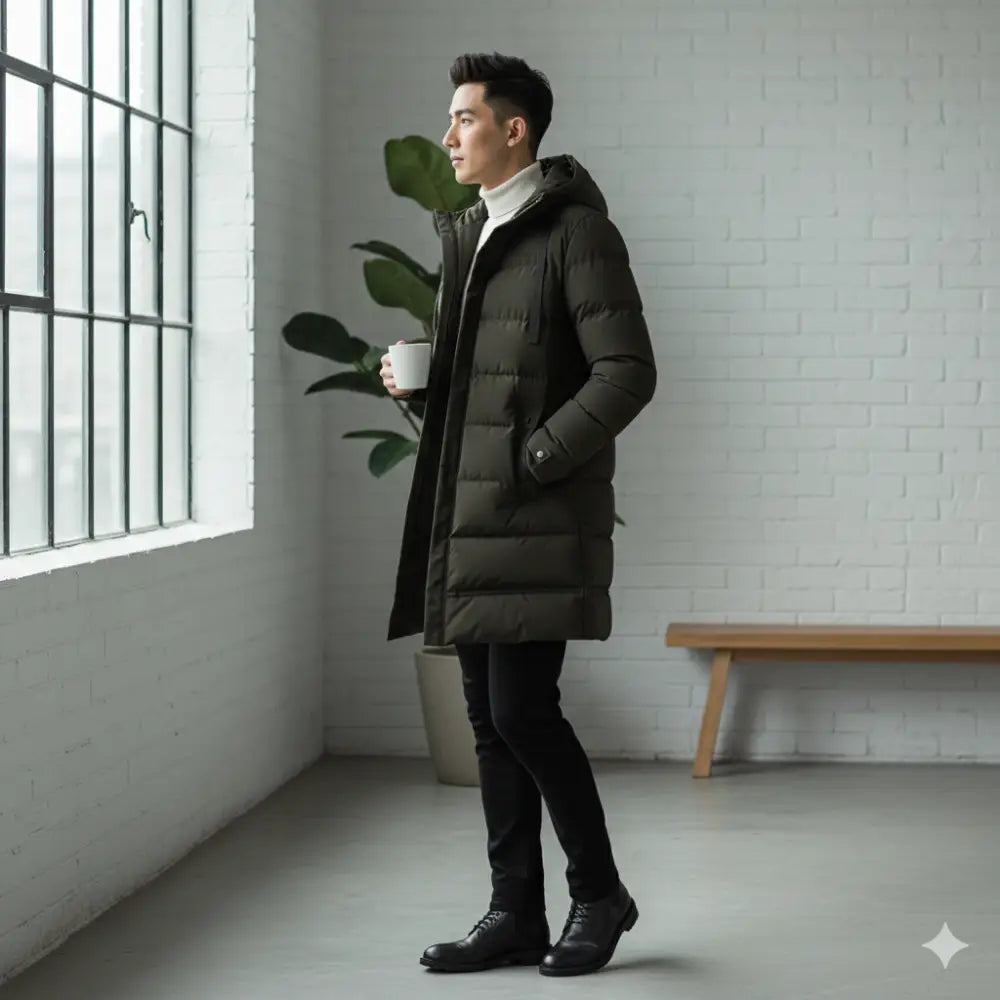 Parka homme chaude avec tissu extérieur déperlant, coupe pratique, hooded puffer coat