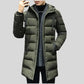 Parka homme chaude en tissu extérieur déperlant, coupe pratique, long, olive vert, hooded