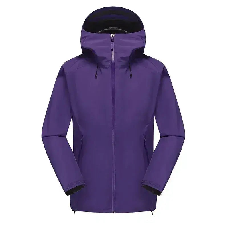 Parka homme imperméable avec capuche violette, fermeture éclair et cordons ajustables